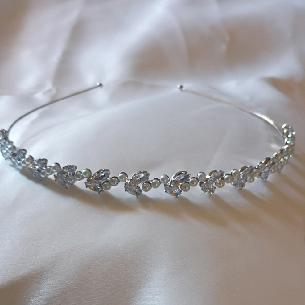 Delicate Silver Crystal & Pearl Bridal Headband